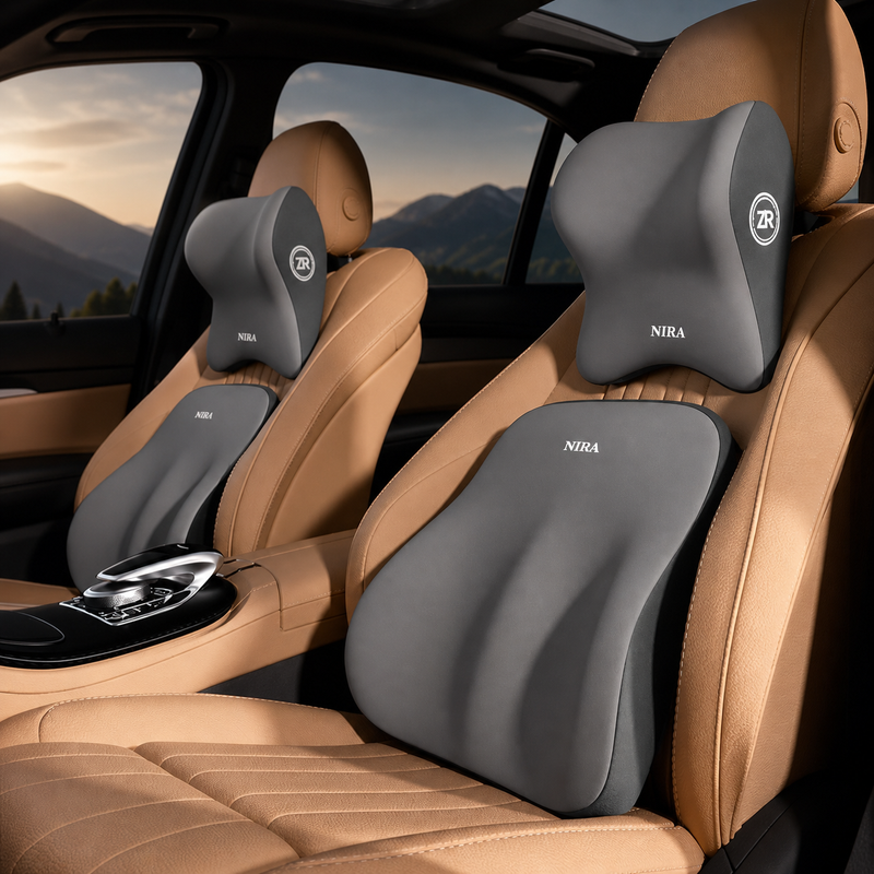 Memory Foam Car Headrest & Lumbar Support Cushion Set