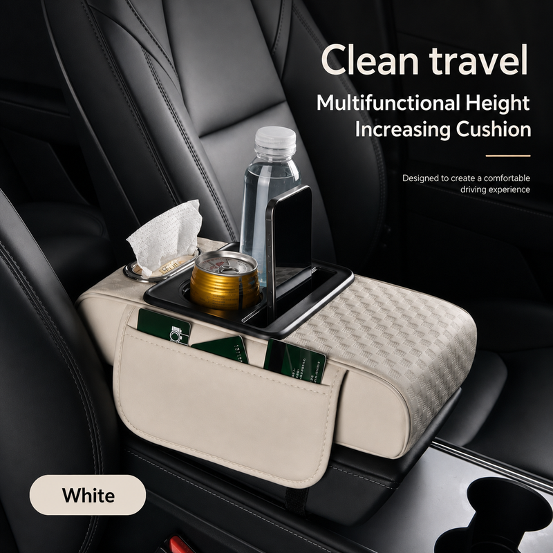 Leather Armrest Box Pad with Storage & Tissue Holder