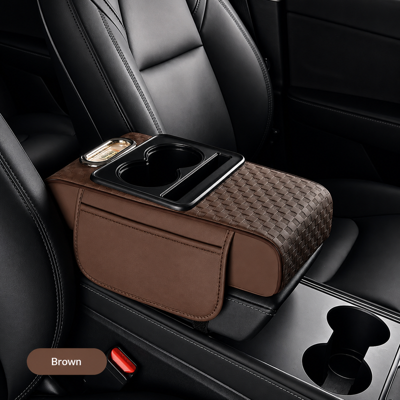 Leather Armrest Box Pad with Storage & Tissue Holder