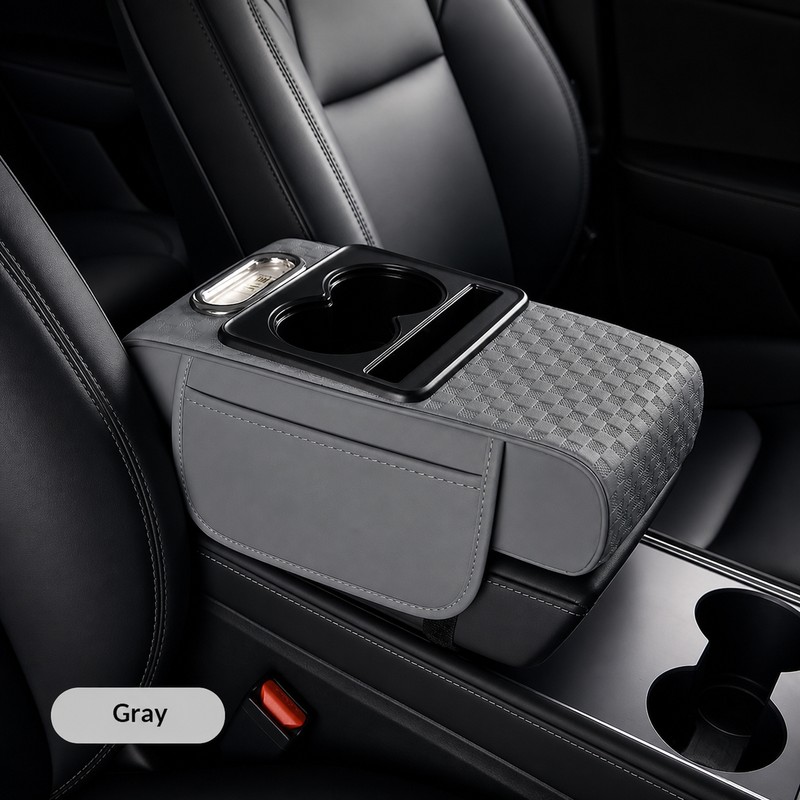 Leather Armrest Box Pad with Storage & Tissue Holder