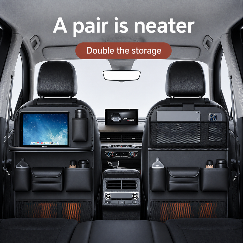 Leather Seatback Storage Bag with Folding Table