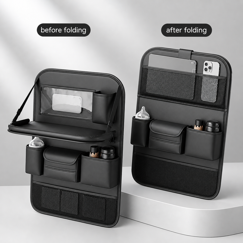 Leather Seatback Storage Bag with Folding Table