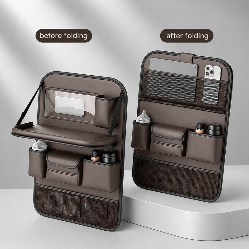 Leather Seatback Storage Bag with Folding Table