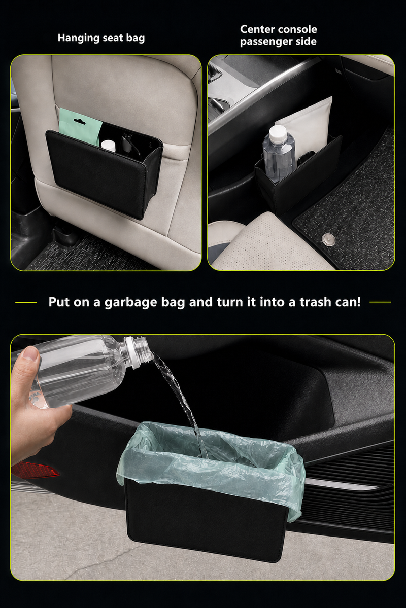 Leather Hanging Car Organiser & Trash Can