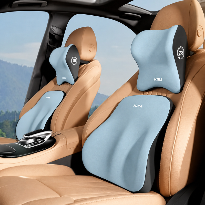 Memory Foam Car Headrest & Lumbar Support Cushion Set