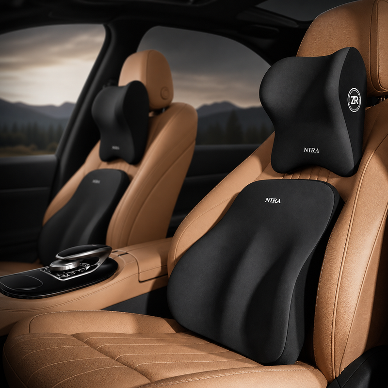 Memory Foam Car Headrest & Lumbar Support Cushion Set