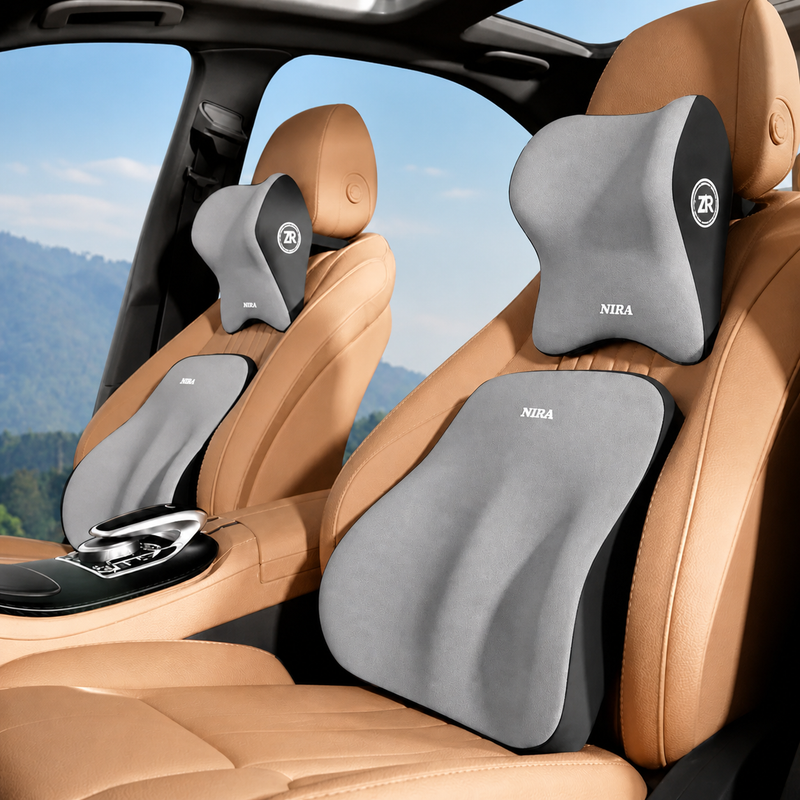 Memory Foam Car Headrest & Lumbar Support Cushion Set