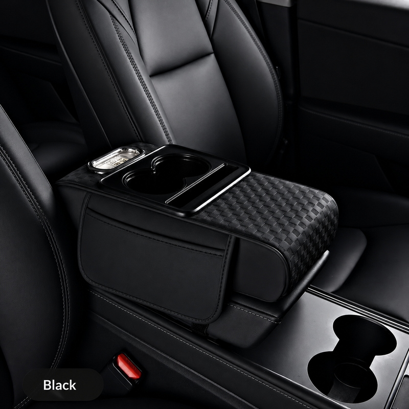 Leather Armrest Box Pad with Storage & Tissue Holder