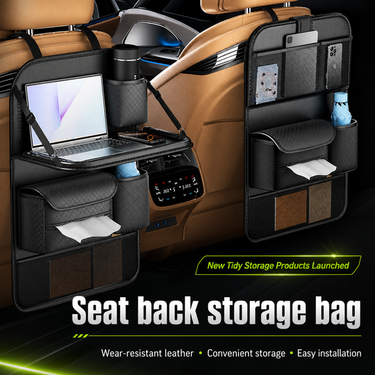 Nappa Leather Seatback Organiser with Folding Table & Partitioned Storage