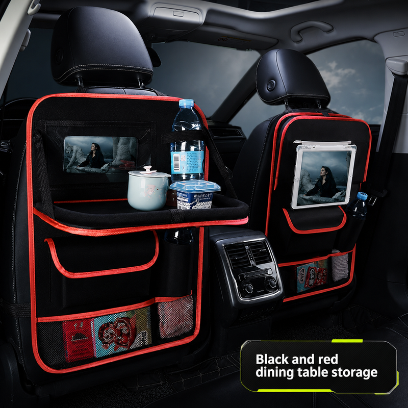 Nappa Leather Seatback Organiser with Folding Table & Partitioned Storage
