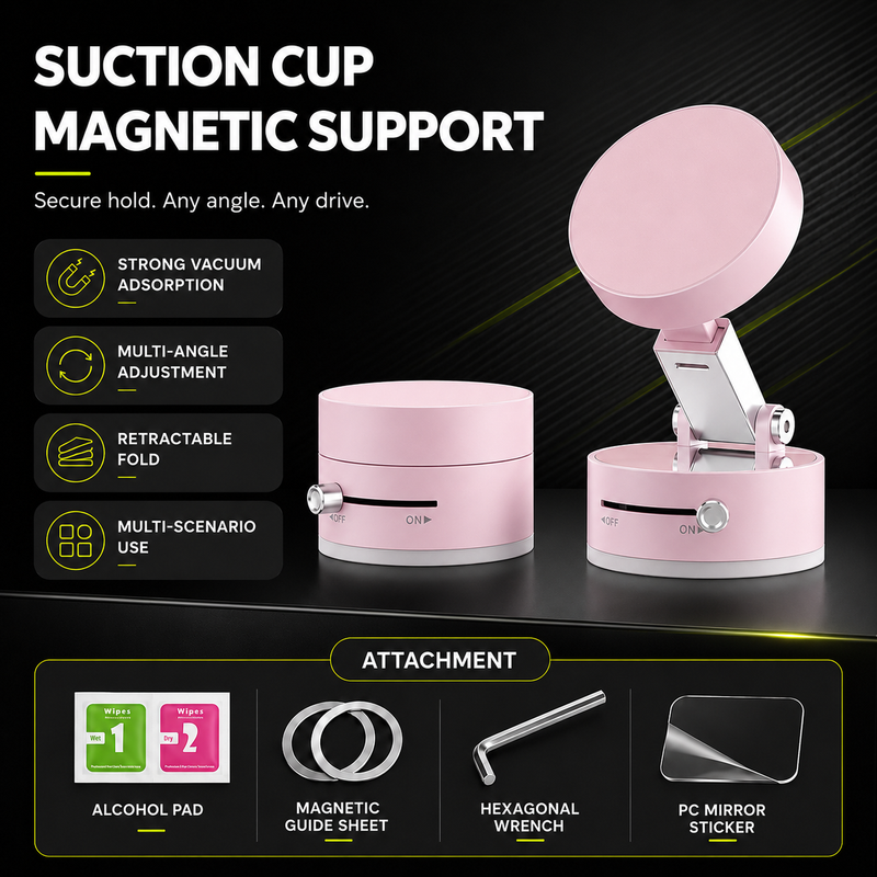 Magnetic Phone Holder with Vacuum Suction — Foldable, 360° Adjustable