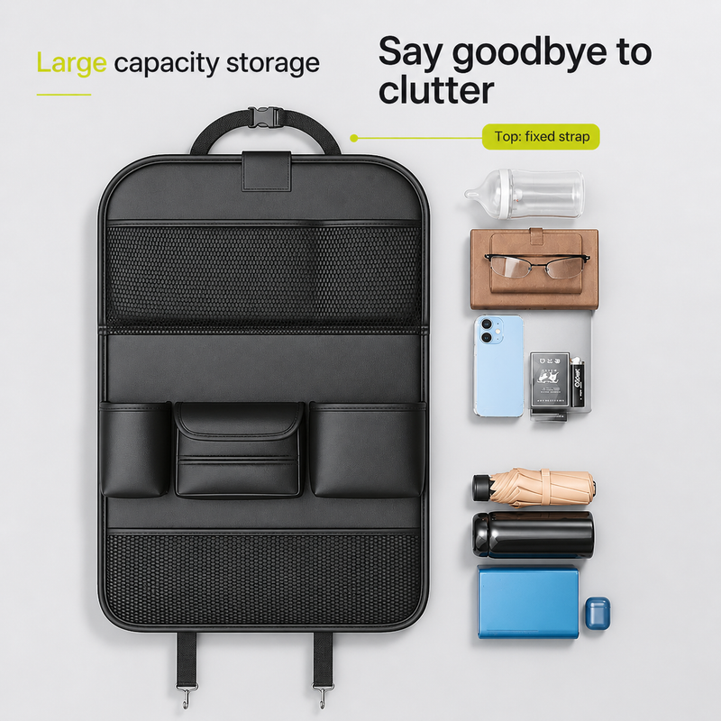 Leather Seatback Storage Bag with Folding Table