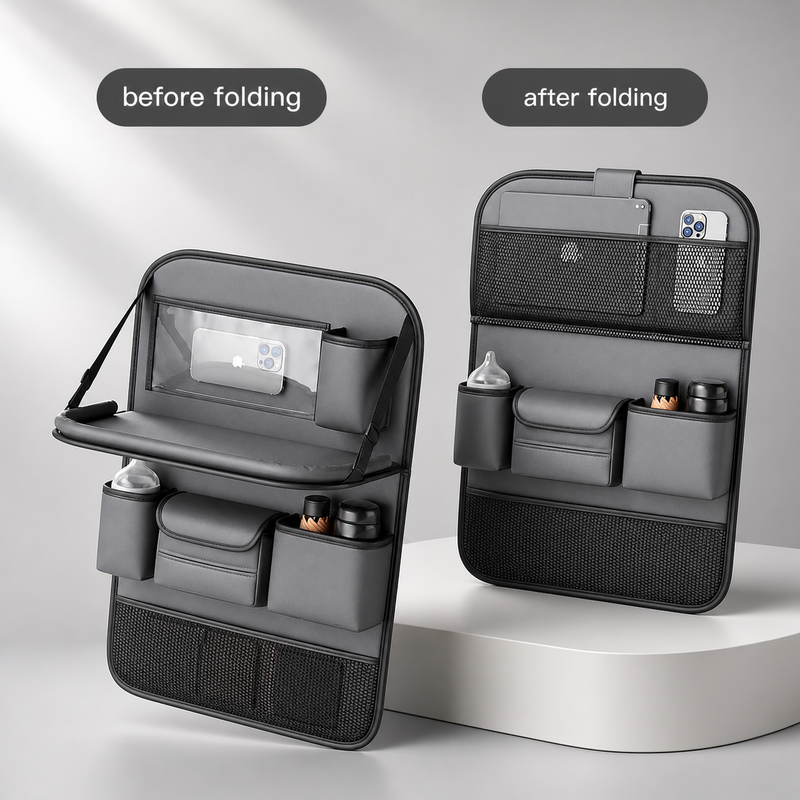 Leather Seatback Storage Bag with Folding Table