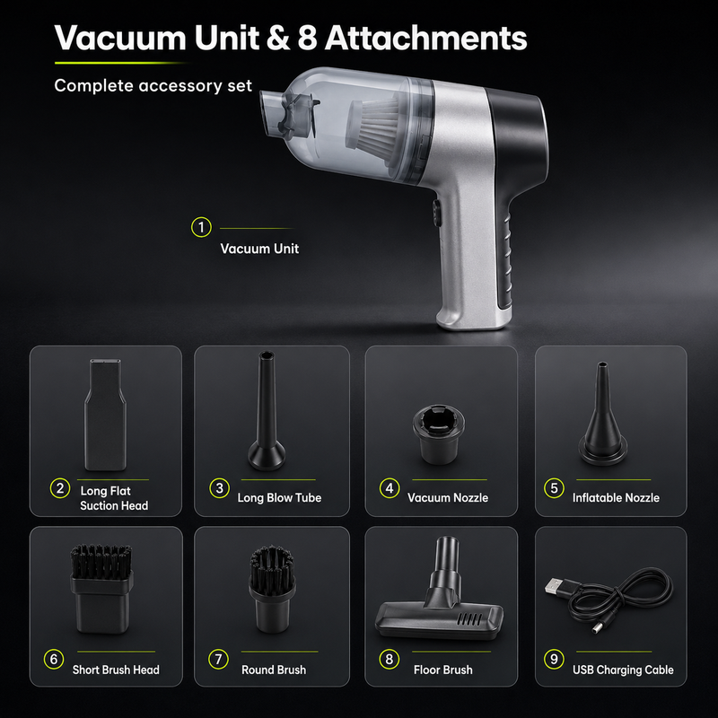 3-in-1 Cordless Car & Home Vacuum — Suction, Blow & Inflate